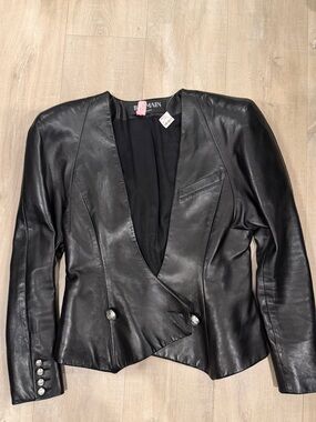 Balmain Black Leather jacket (sz. 10; fits like 6-8)